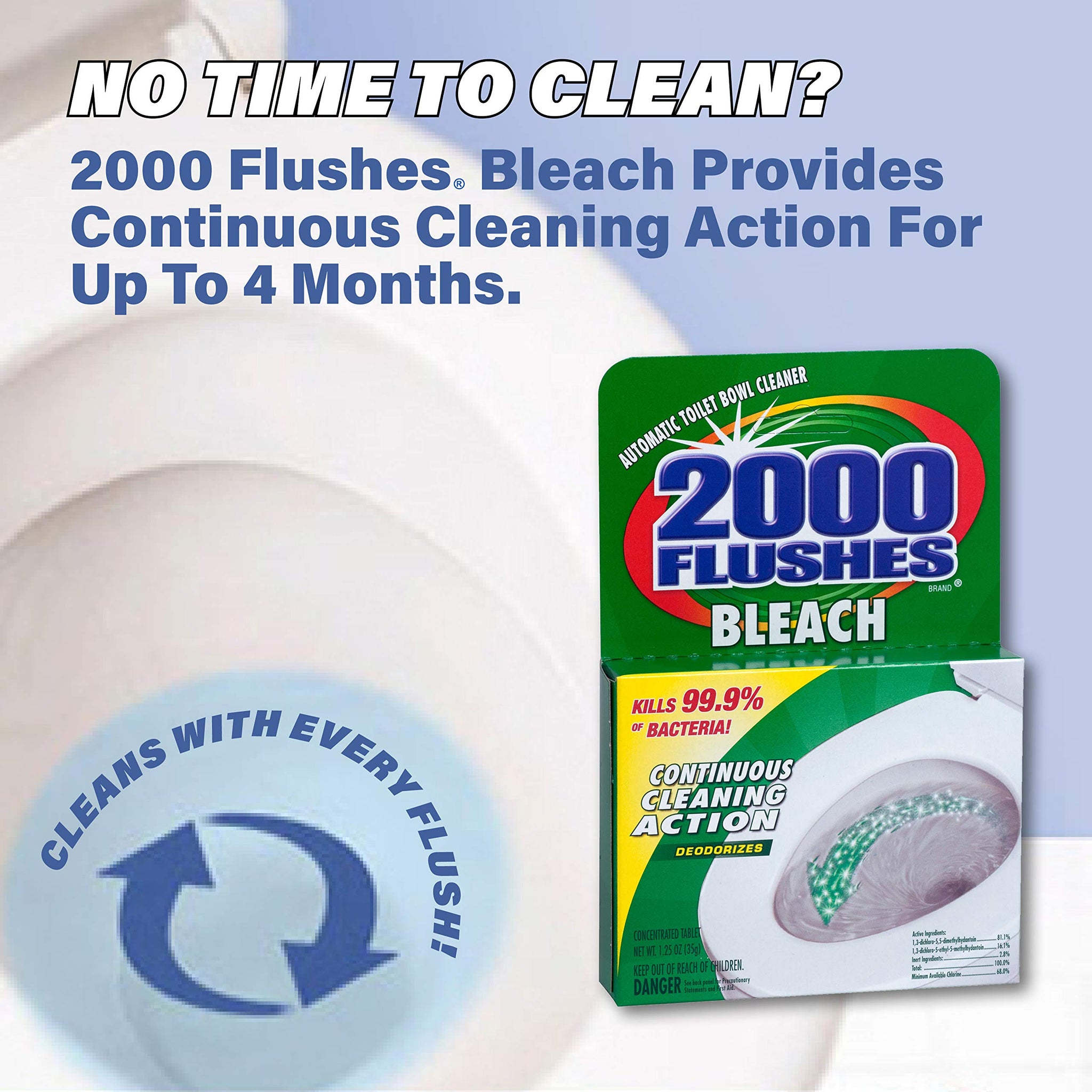 2000 Flushes Blue Plus Bleach Automatic Toilet Bowl Cleaner, 1.25 OZ