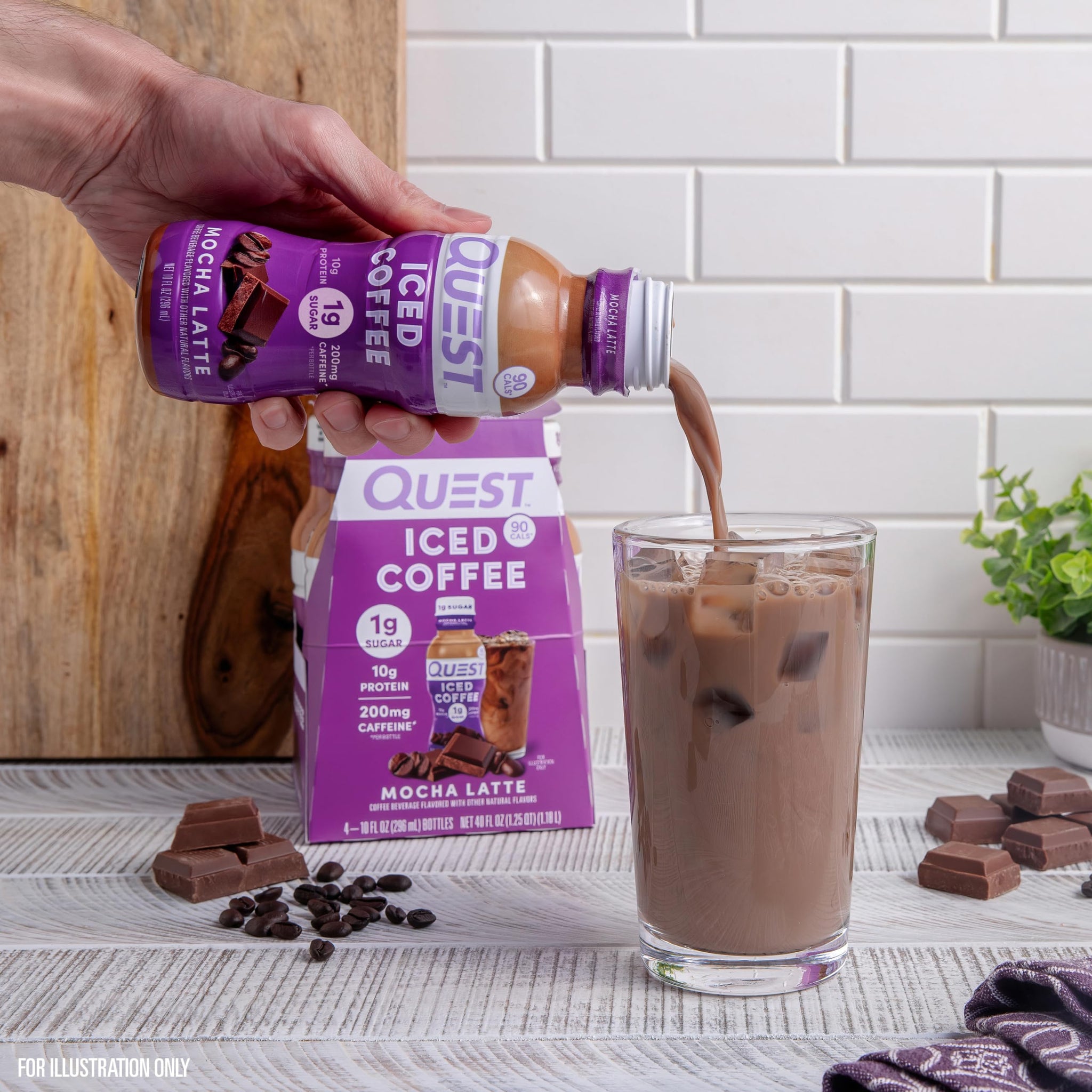 Quest Nutrition Iced Coffee, Mocha Latte, 1g of Sugar, 10g of Protein, 90 calories, 200mg of caffeine, 4 Count
