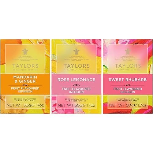 Taylors of Harrogate Herbal Tea Fruit Infusions Variety Pack - Mandarin Ginger, Rose Lemonade & Sweet Rhubarb - Caffeine-Free - 60 Tea Bags (Pack