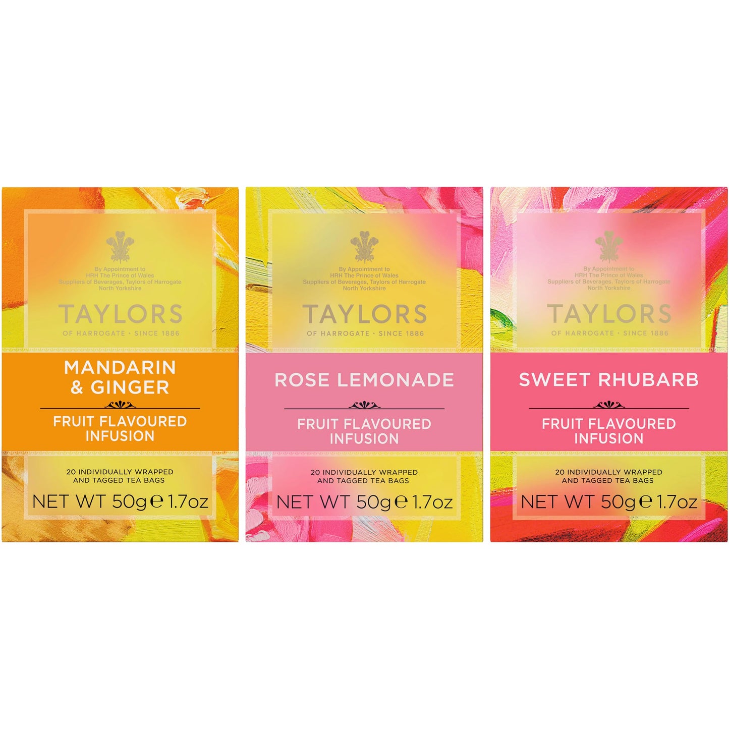 Taylors of Harrogate Herbal Tea Fruit Infusions Variety Pack - Mandarin Ginger, Rose Lemonade & Sweet Rhubarb - Caffeine-Free - 60 Tea Bags (Pack
