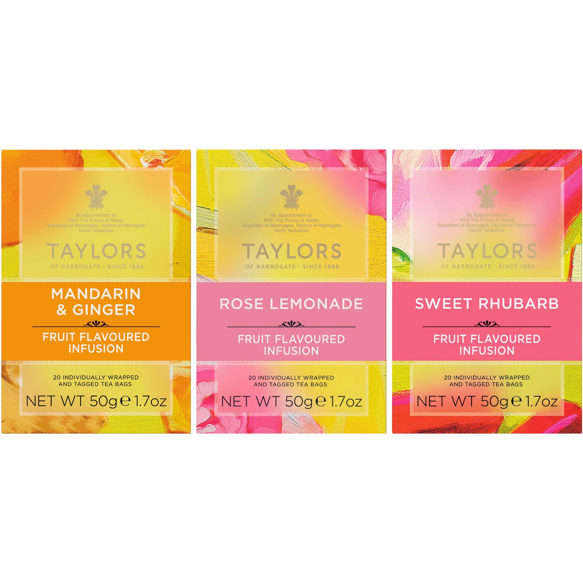 Taylors of Harrogate Herbal Tea Fruit Infusions Variety Pack - Mandarin Ginger, Rose Lemonade & Sweet Rhubarb - Caffeine-Free - 60 Tea Bags (Pack
