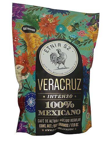 Etnia 52 - Veracruz (Intenso), Mexican Ground Coffee, 1 lb. or 16 oz., Kosher Certified (KMD), Made in Mexico, includes Ebook