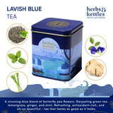 Herbs & Kettles Lavish Blue Tea | Butterfly Pea Flower & Darjeeling Green Tea with Lemongrass, Ginger & Mint | Color-Changing Herbal Tea | 1.06 oz