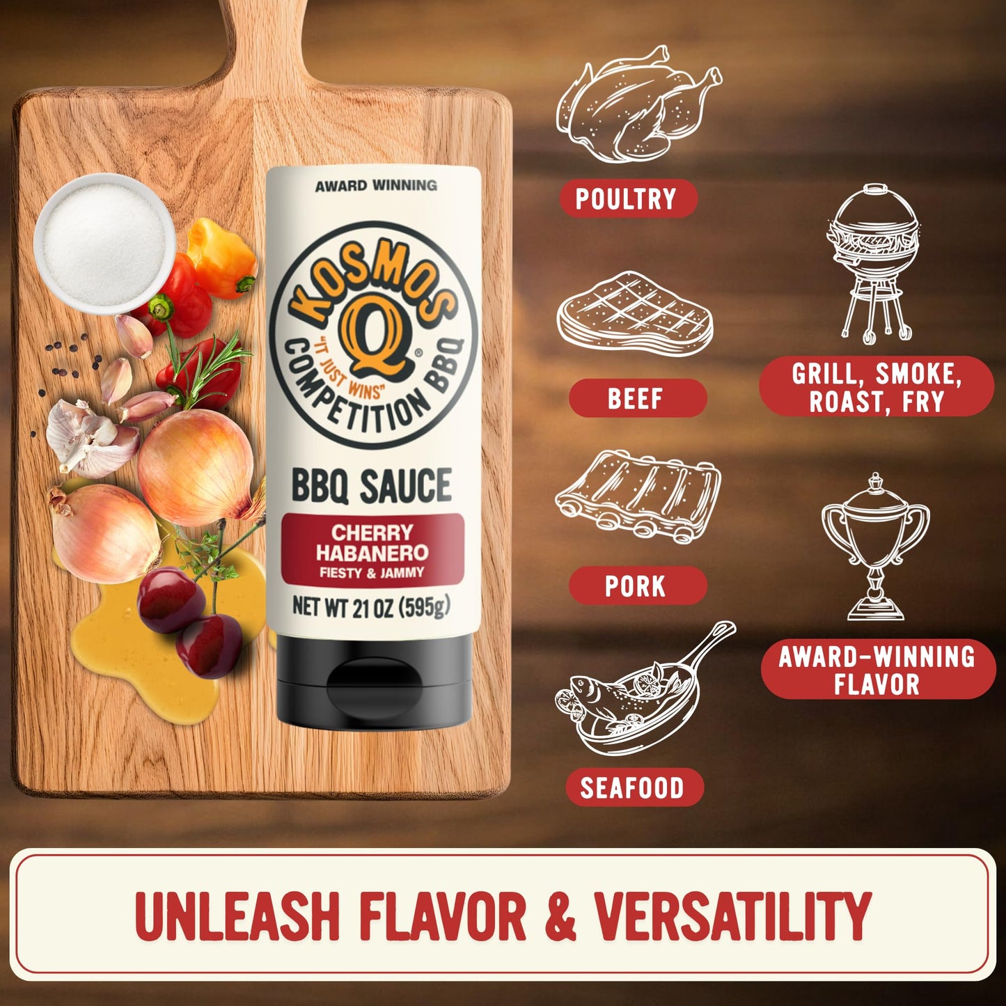 Kosmos Q New Cherry Habanero BBQ Sauce, Sweet & Spicy Barbecue Sauce with Tart Cherries & Habanero Heat for Ribs, Pork, Chicken, & Brisket, BBQ Glaze