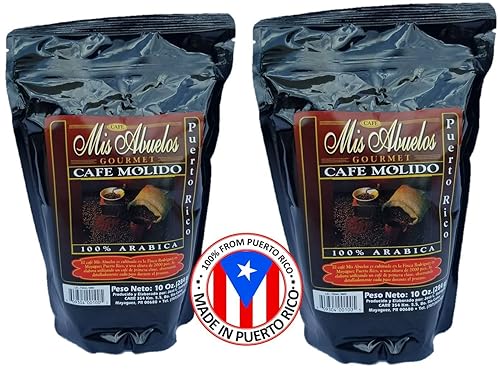 Cafe Mis Abuelos Puerto Rican Gourmet Ground Coffee - Caribbean Gourmet Coffee - 100% Arabic Beans - 100% from Puerto Rico (2 pack - 10oz each)