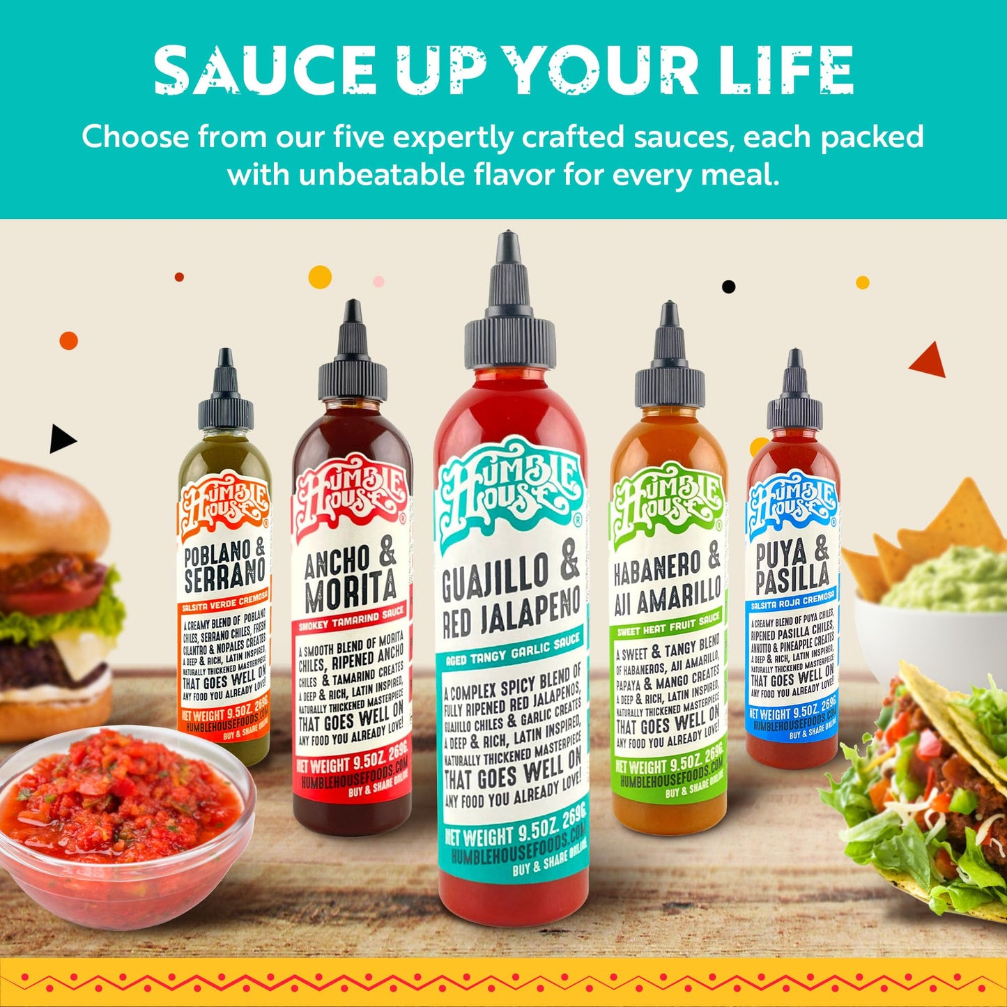 Humble House - Guajillo & Red Jalapeno Peppers Hot Sauce, Low-Calorie Vegan Condiments for Chicken Wings, Hummus, Guacamole, Bloody Mary & More