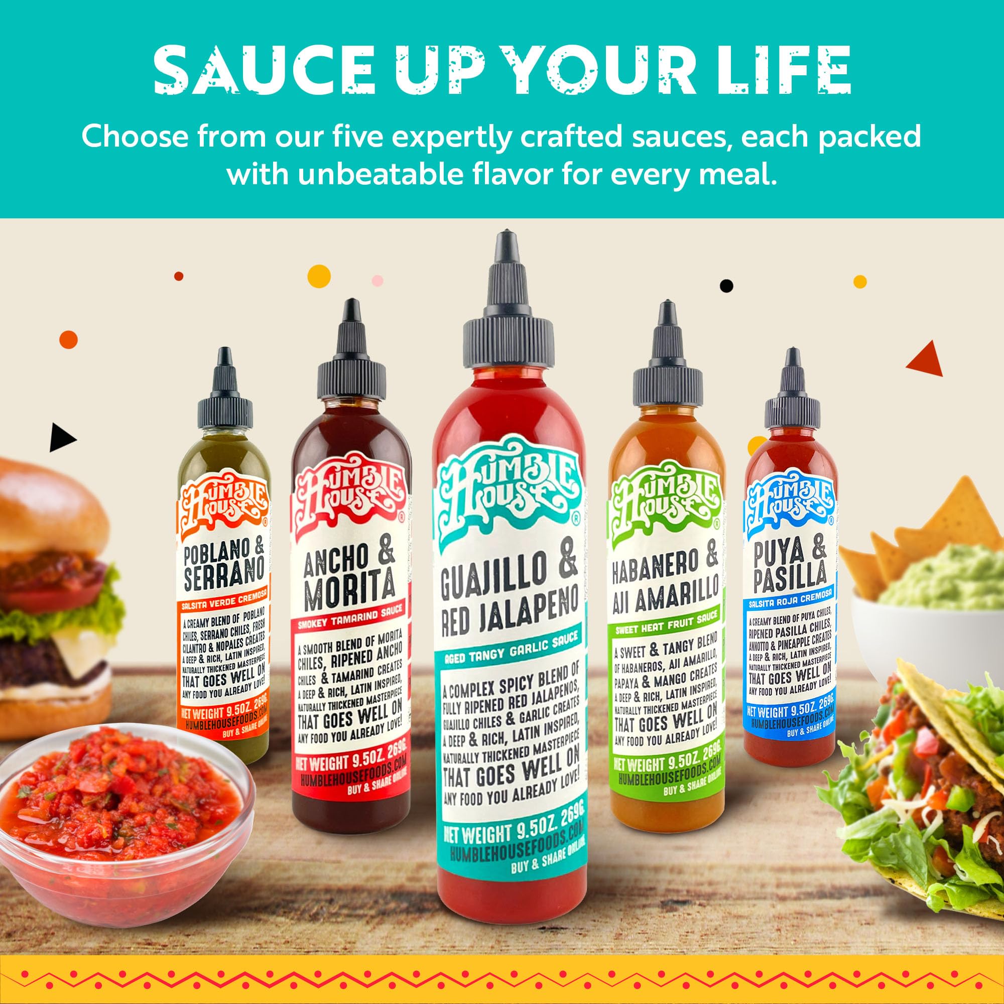 Humble House - Guajillo & Red Jalapeno Peppers Hot Sauce, Low-Calorie Vegan Condiments for Chicken Wings, Hummus, Guacamole, Bloody Mary & More