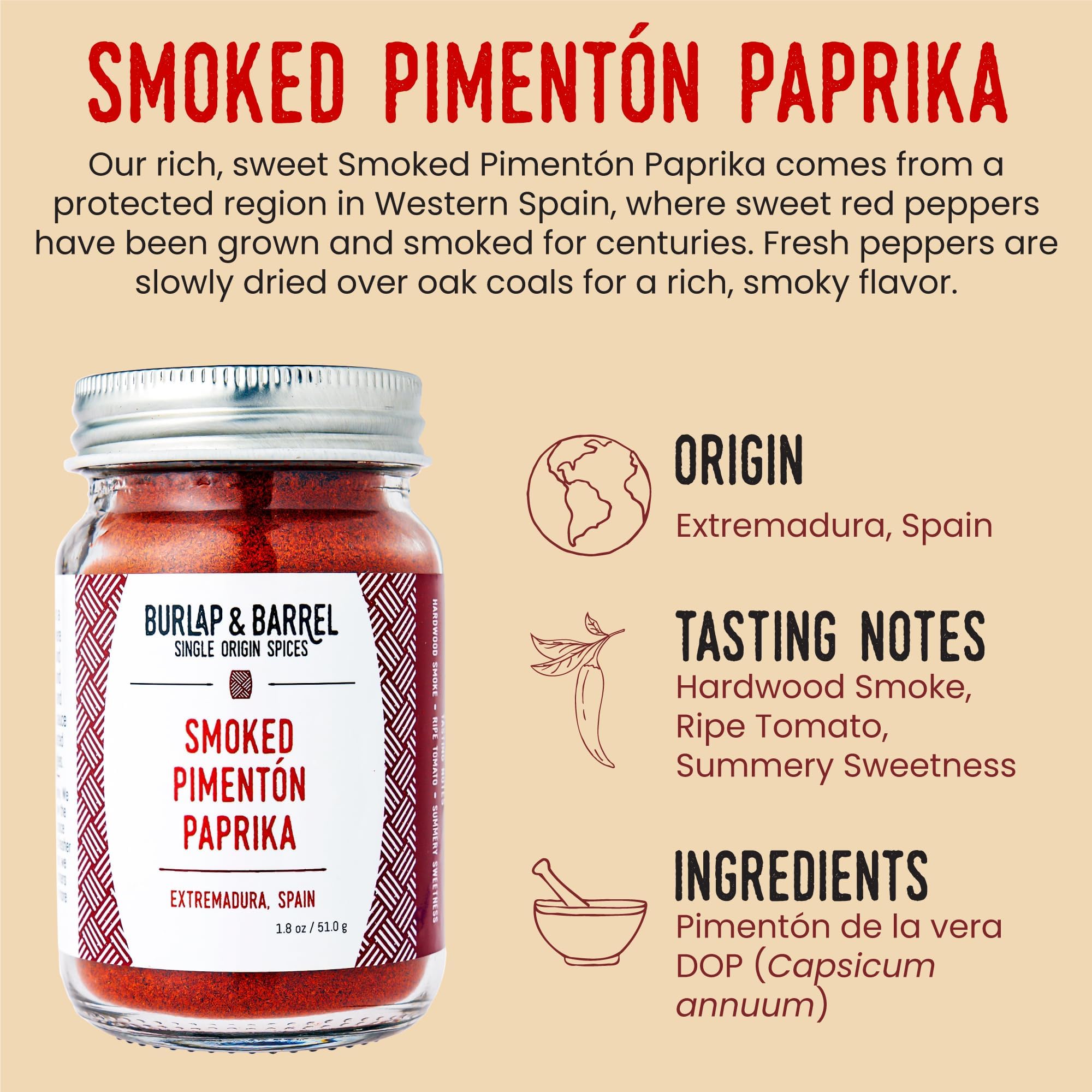 Burlap & Barrel Smoked Pimentón Paprika - Rich, Smoky Flavor with Mild Heat - Smoked Paprika Powder for Cooking - Savory Seasoning - As Seen On Shark