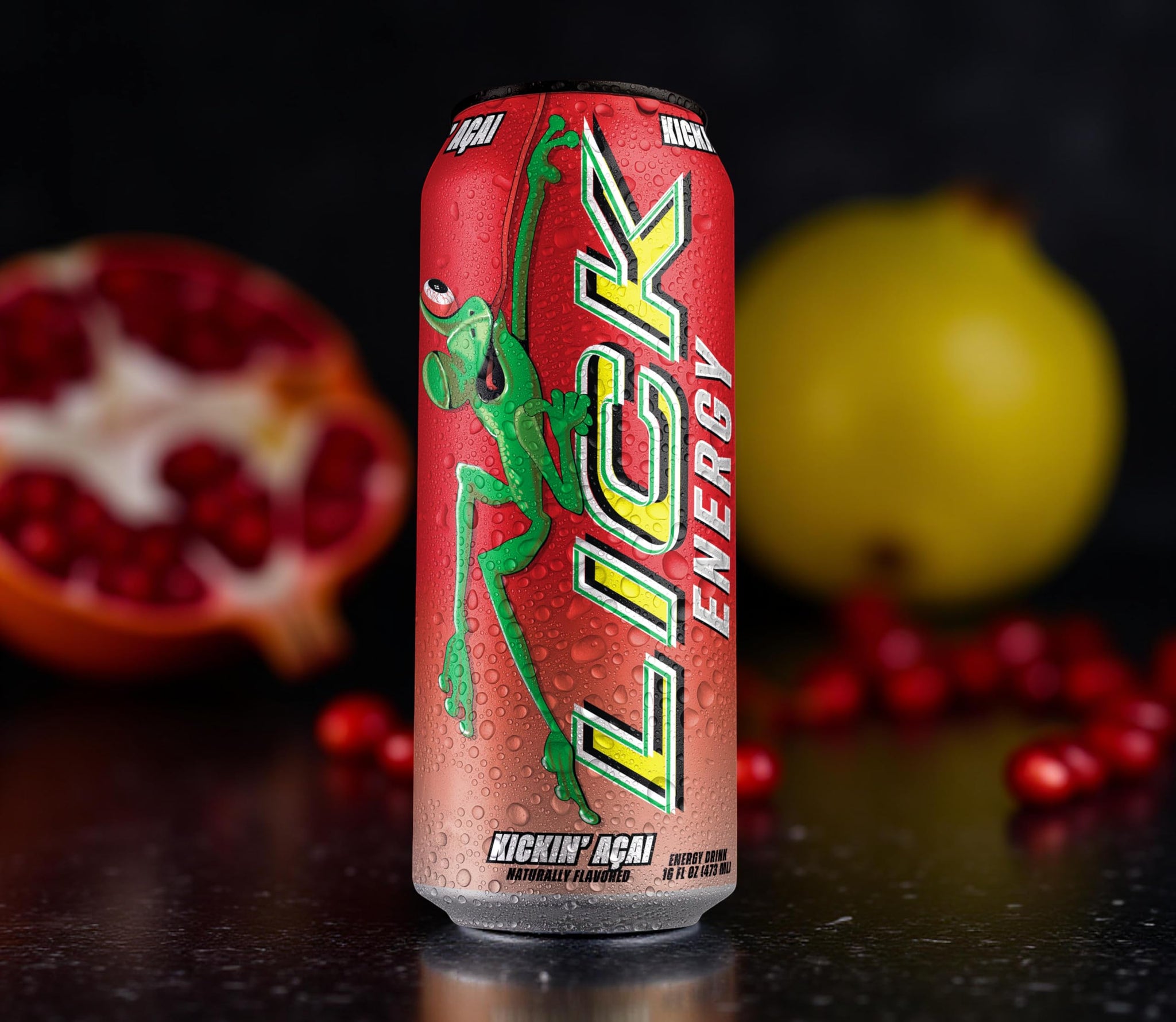 LICK Energy Drink - Kickin' Acai, Zero Sugar, No Crash, Green Tea Caffeine (180mg), with Antioxidants and Vitamins A, B6, B12, and C 16oz (12pk)