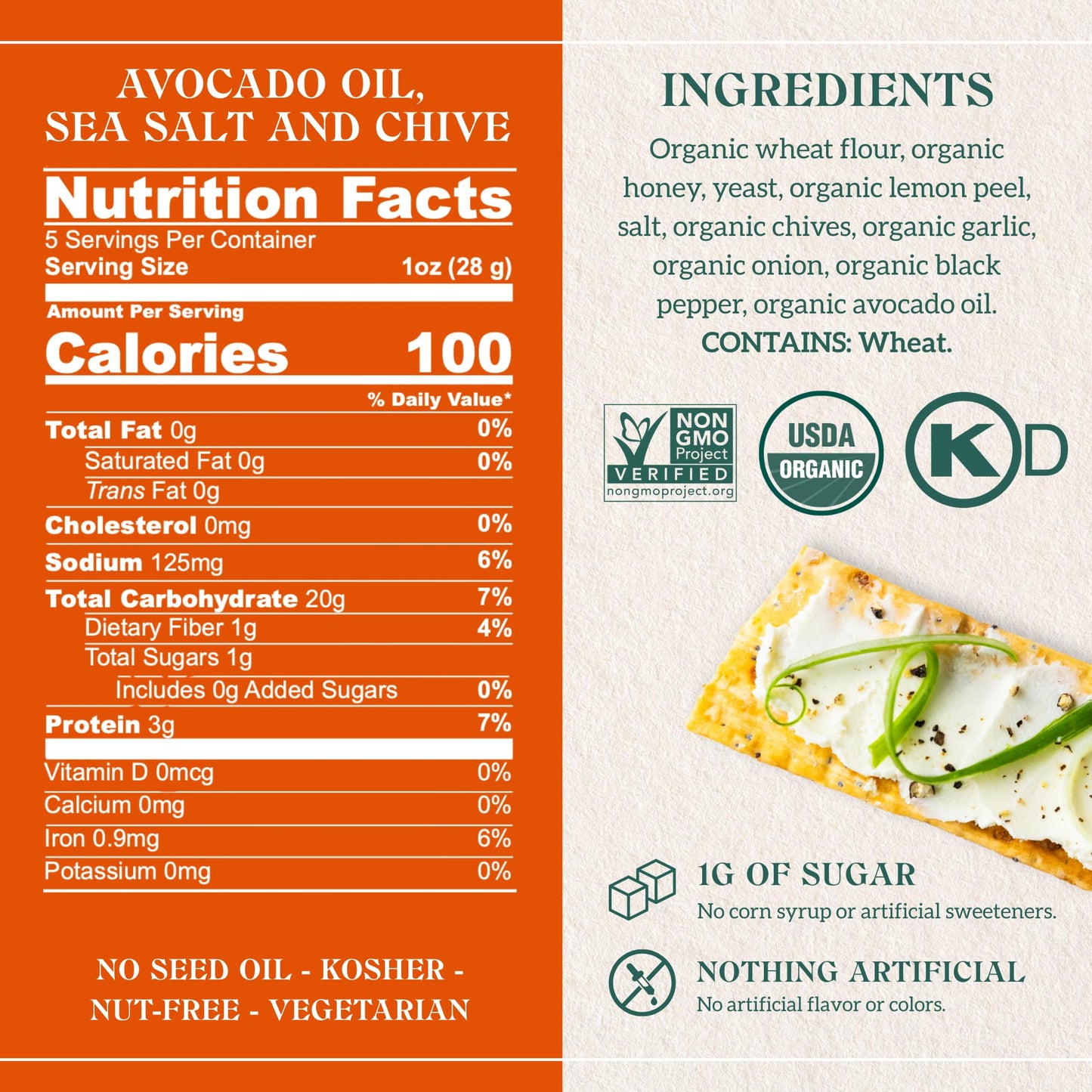 Firehook Avocado Oil, Sea Salt & Chive Crackers - Artisan Baked, Uniquely Crunchy, Made with Organic Ingredients - USDA Organic, Non-GMO, Kosher - 5.5
