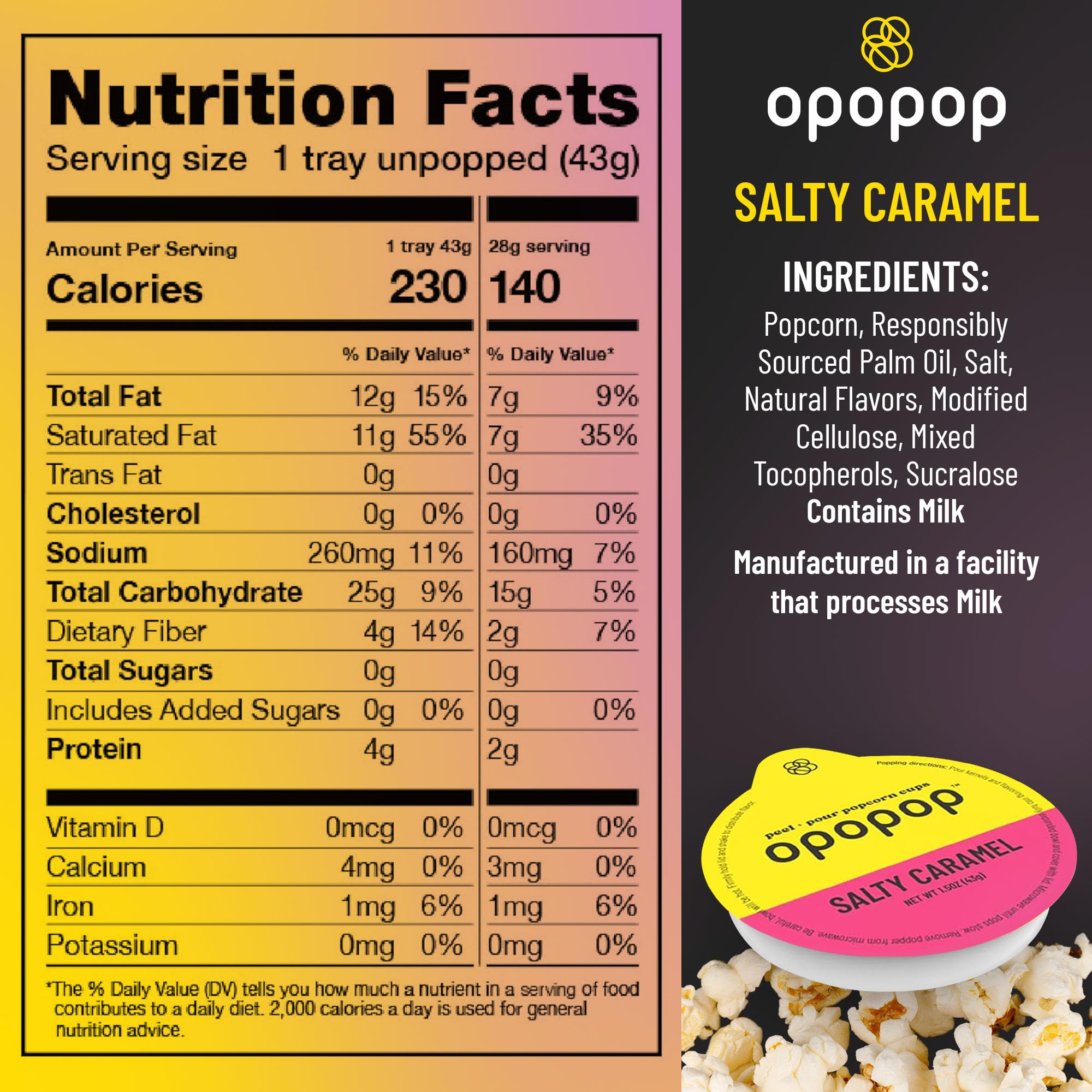 Opopop Microwave Popcorn - Pop Cups Salty Caramel 6-Pack, Non-GMO Gourmet Popcorn Kernels & Popcorn Flavoring, Caramel Popcorn, Gluten Free Snacks