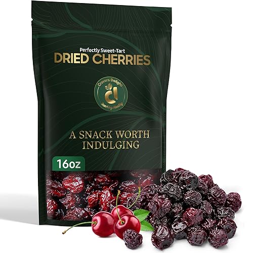Cravers Delight Sweetened Dried Cherries - 16 oz of Tart Cherry Pitted Dried Fruit, Low Added Sugar - Great for Baking, Mixing & Toppings - Non-GMO