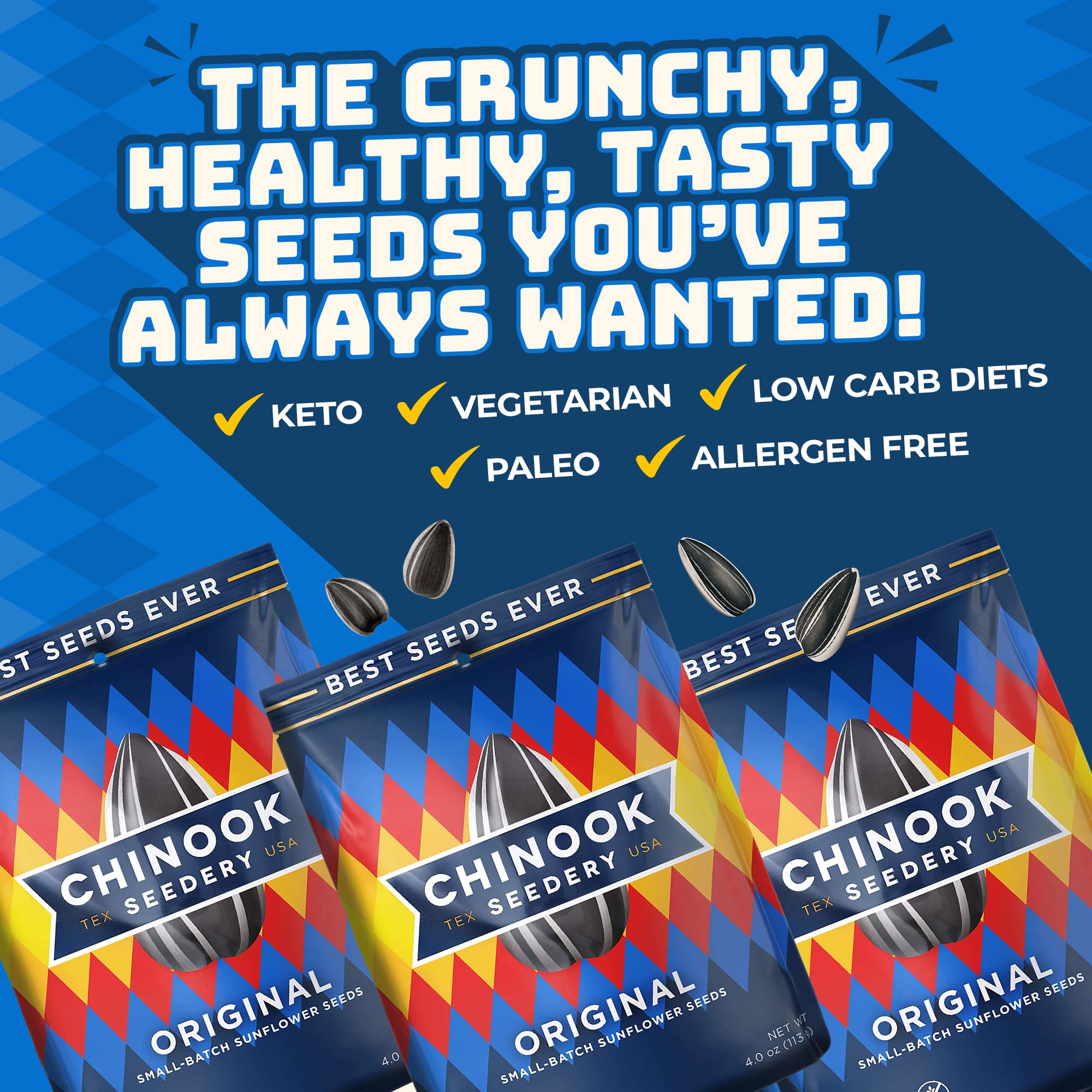 Chinook Seedery Roasted Sunflower Seeds - Jumbo Seeds Keto Snacks - Best For Snack Packs - Gluten Free, Non GMO Snack Food Gifts - 4 Ounce (Pack of 3)
