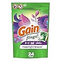 Gain flings! Laundry Detergent Soap Pacs, HE Compatible, 24 ct, Long Lasting Scent, Moonlight Breeze, Green