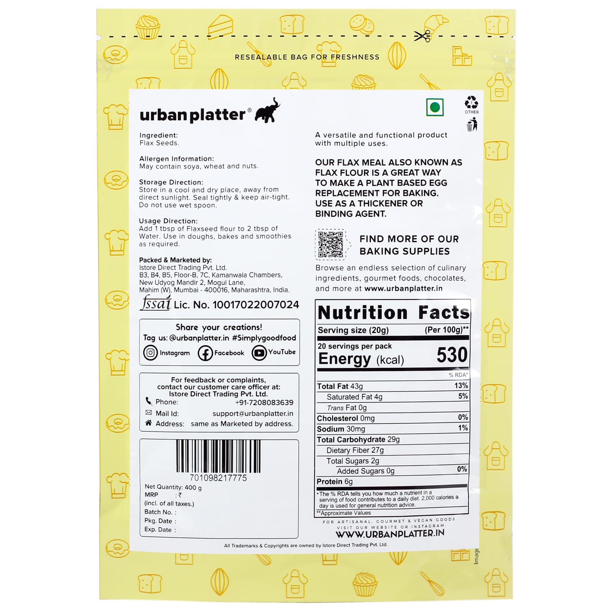 Urban Platter Whole Ground Flax Seed Flour, 400g