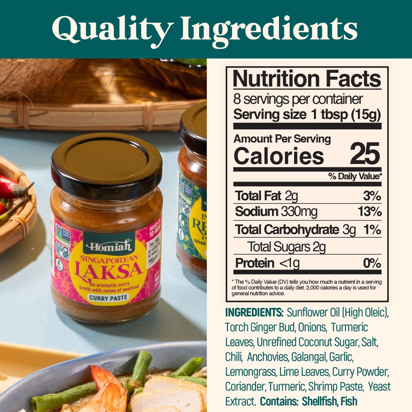 Homiah Laksa Curry Paste, 4 Oz - Gluten-Free, Non-GMO Singaporean Curry Paste, Thai Essentials for Kitchen - Premium Laksa Thai Paste for Authentic