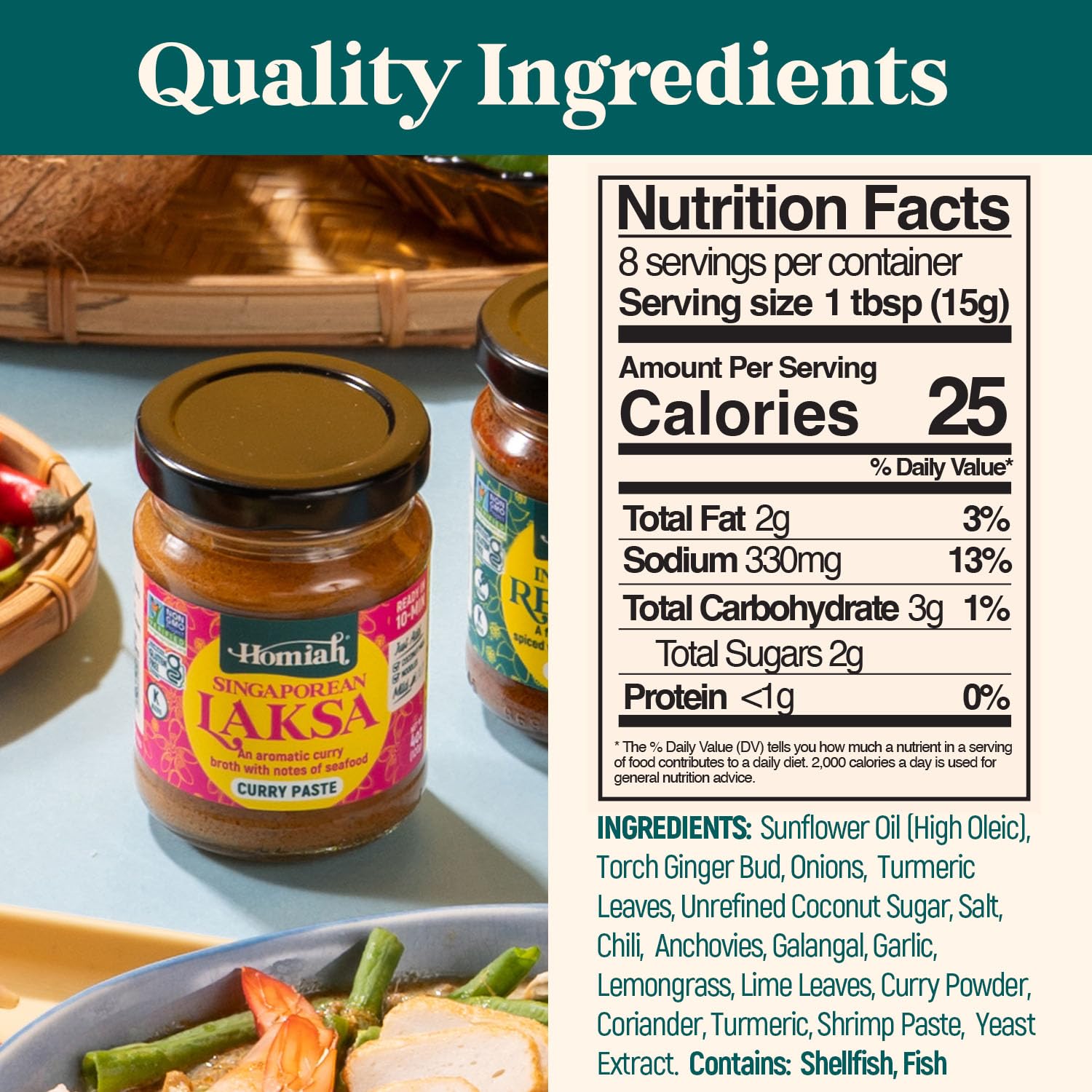 Homiah Laksa Curry Paste, 4 Oz - Gluten-Free, Non-GMO Singaporean Curry Paste, Thai Essentials for Kitchen - Premium Laksa Thai Paste for Authentic