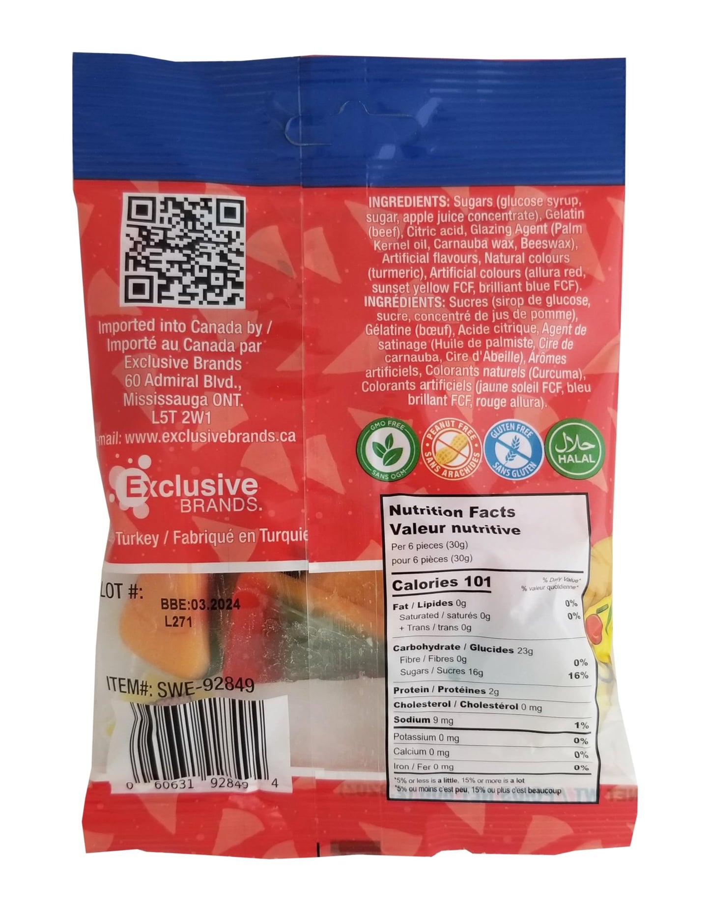 Exclusive Brands Tajubo Gummy Pizza, Fruity Flavors, 80g/2.8 oz. Bag (Imported from Canada)