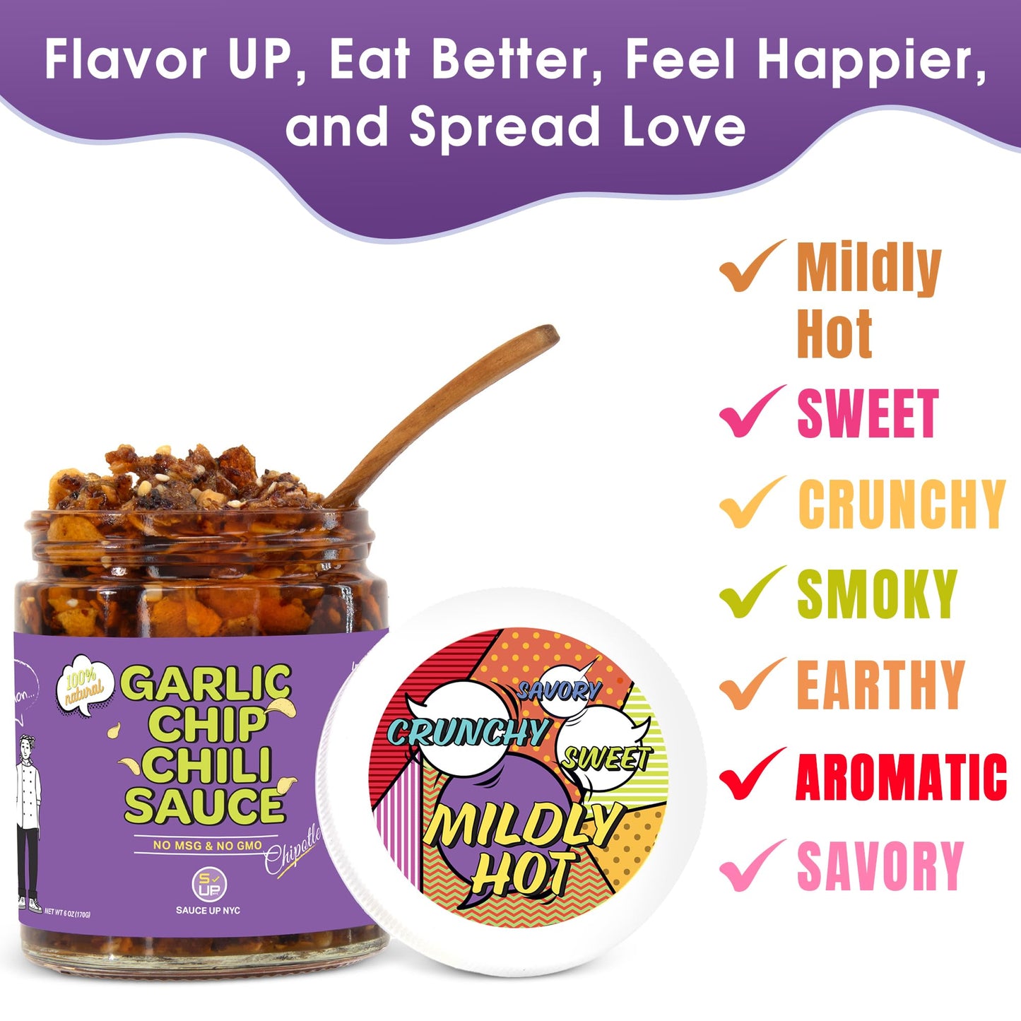 SAUCE UP Garlic Chip Chili Sauce | Chipotle Flavor | All-Natural, Keto, Gluten-Free, No MSG | Fried Garlic, Mexican Chilies, Crunchy, Smoky, Sweet