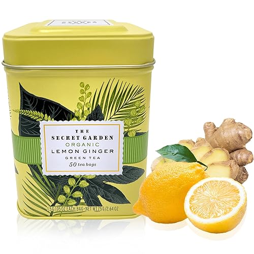 Organic Lemon Ginger Ceylon Green Tea - 50 Packets - Natural Antioxidant Rich Herbal Leaf Teabags - USDA Certified 100% Non-GMO - Caffeinated Premium