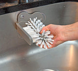 HOME-X Glass Cleaning Brush, Sink Attachment, Bartender Glass Cleaning Brush Set, Easy Glassware Cleaning - Grey & White - 7 ¼” L x 4 ½” W x 4 ¾” H