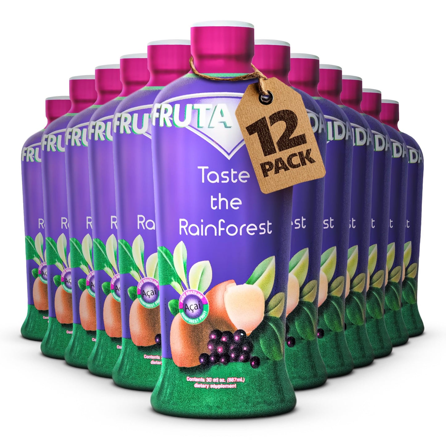 Fruta Vida - 12 Pack of 30 oz Bottles - Acai - Yerba Mate - Cupuacu Juice - by Pro Image International