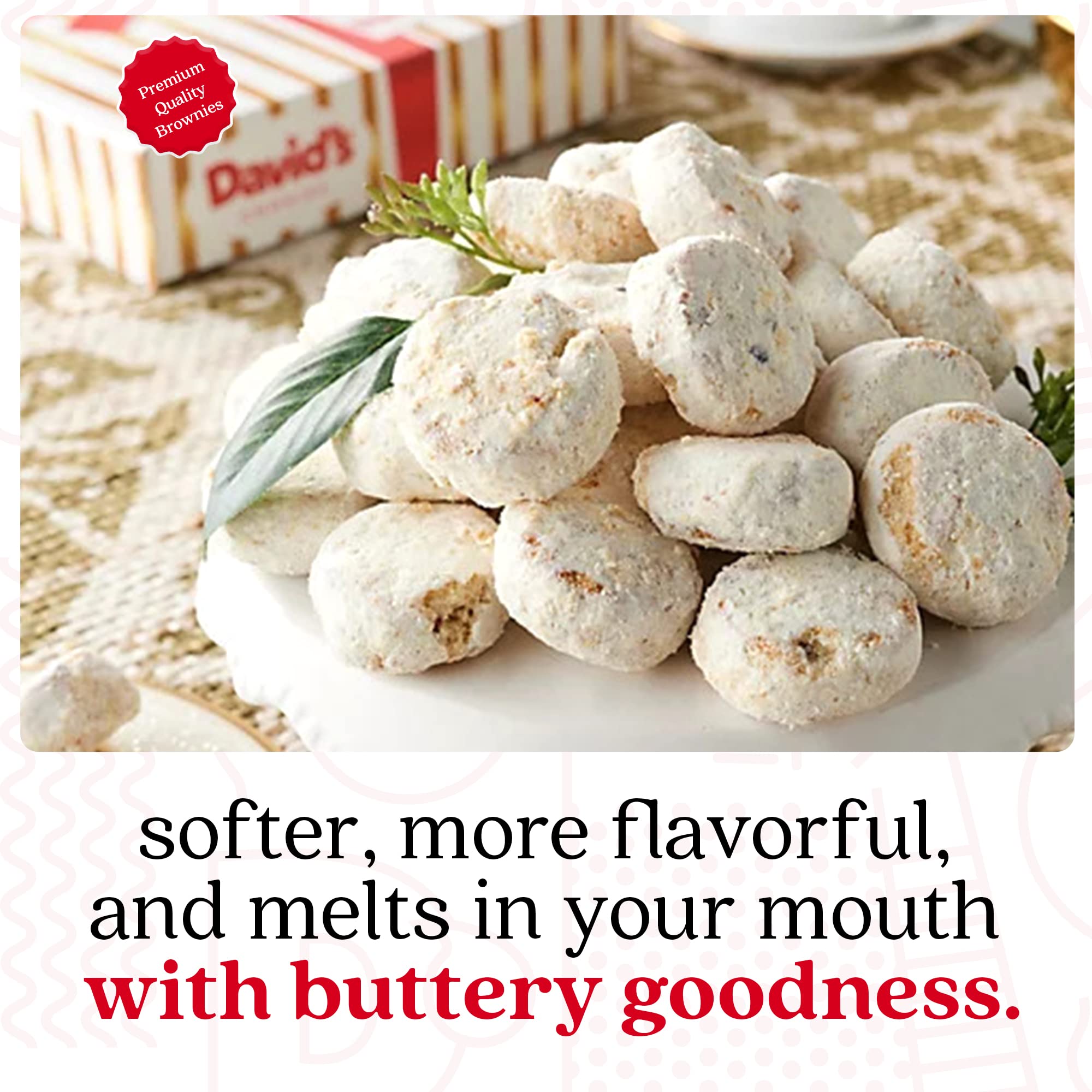 David’s Cookies Ideal Thank You Gift for Everyone - Butter Pecan Meltaways Cookies with Crunchy Pecans and Powdered Sugar - Premium Fresh Ingredients