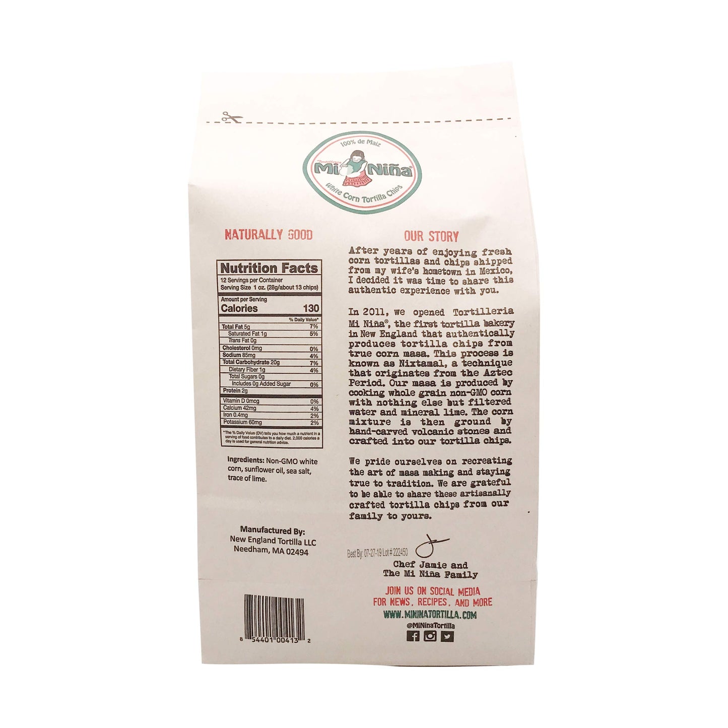 Tortilleria Mi Nina, Chip Tortilla White Corn Sea Salt, 12 Ounce