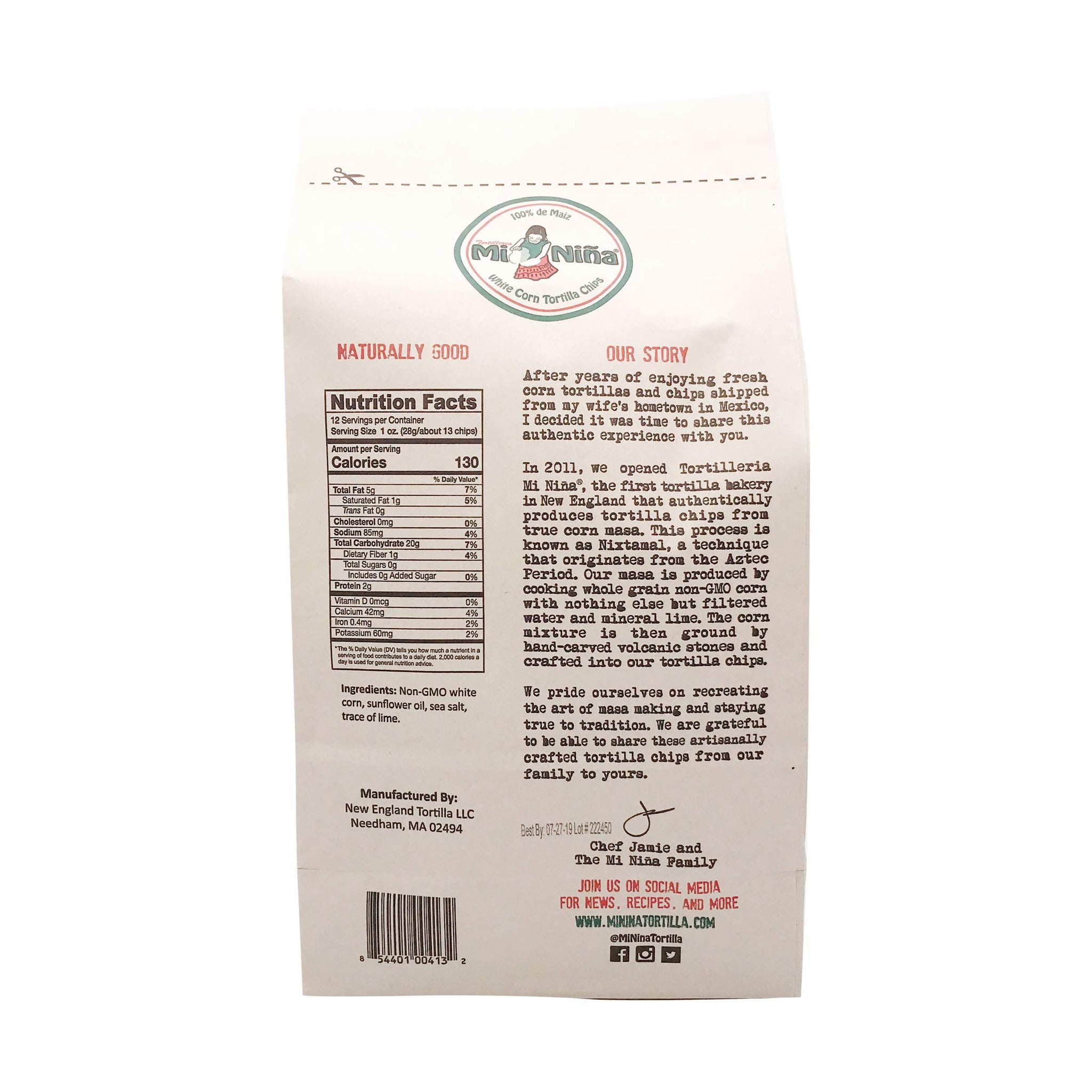 Tortilleria Mi Nina, Chip Tortilla White Corn Sea Salt, 12 Ounce