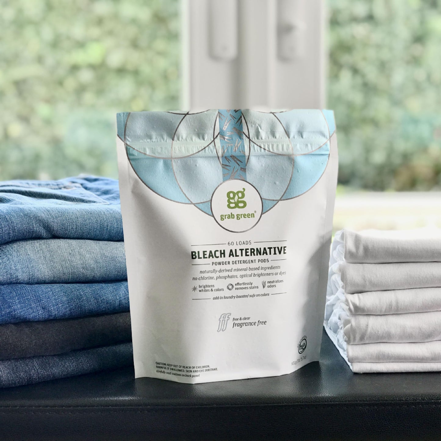 Grab Green Bleach Alternative Pods, 60 Count, Chlorine Free, Fragrance Free, Plant and Mineral Based, Laundry Booster to Brighten Whites, Removes
