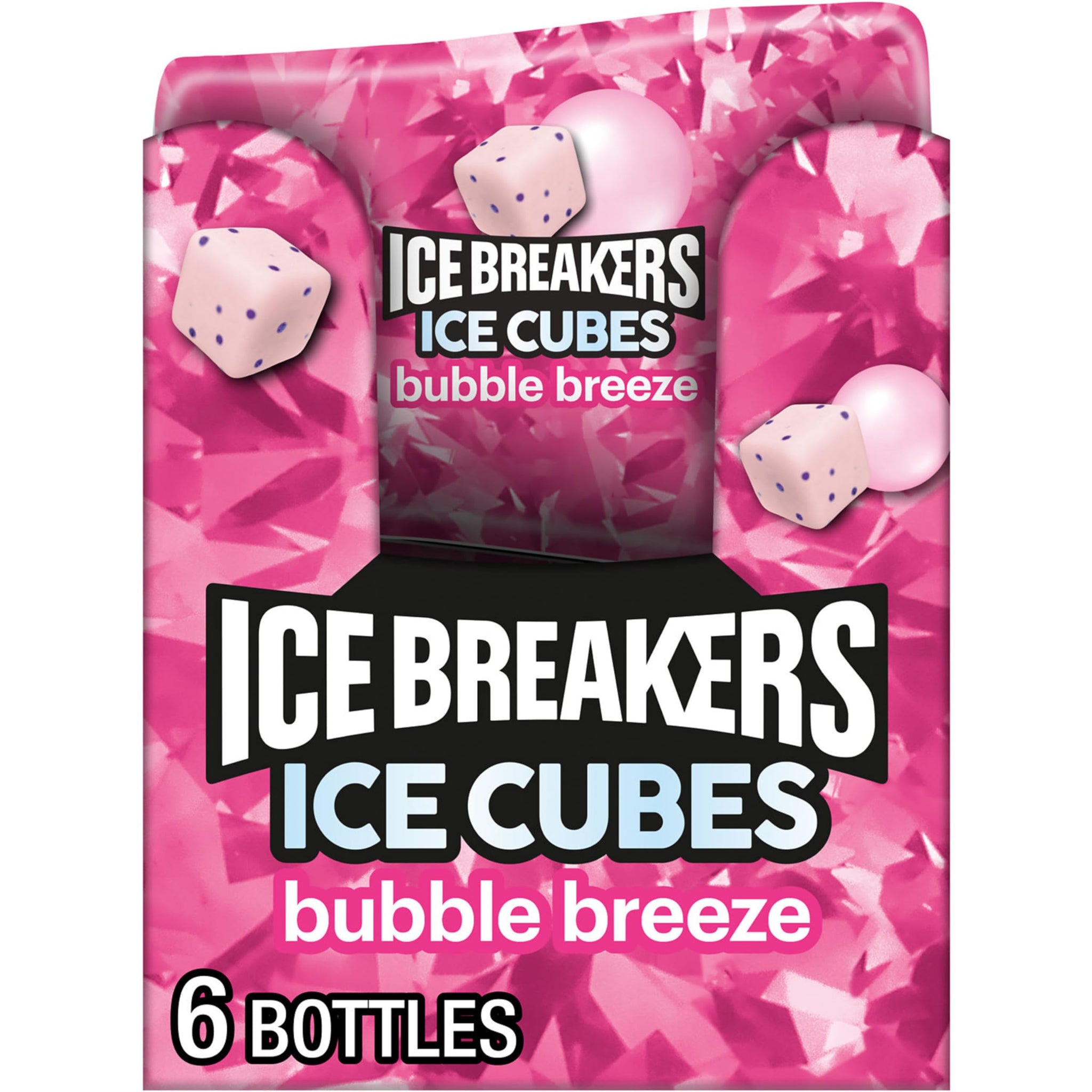 ICE BREAKERS Ice Cubes Bubble Breeze Flavored Sugar Free Chewing Gum Bottles, 3.24 oz (6 Count, 40 Pieces)