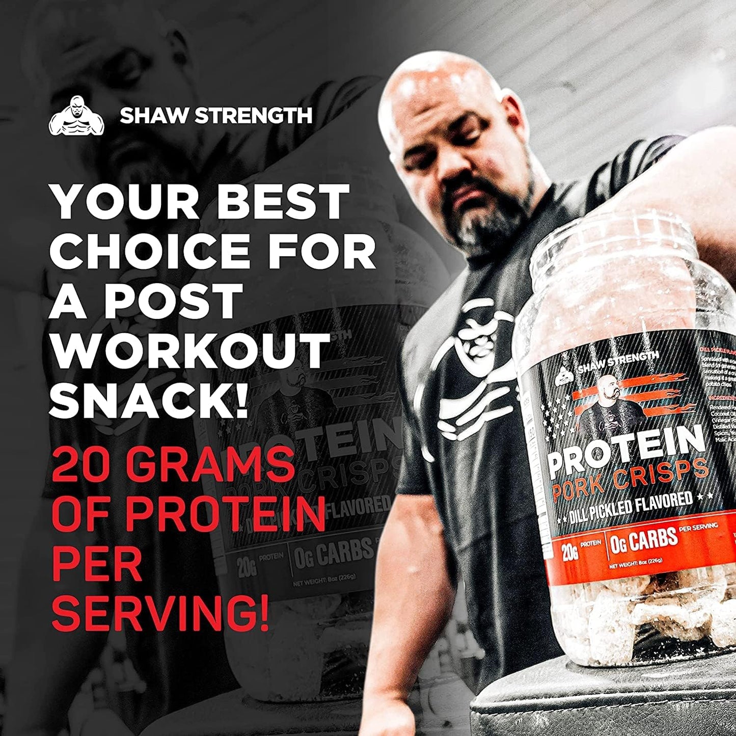 Ol' Uncle Porkers Shaw Strength Protein Pork Rinds (Dill Pickle, 8Oz) Developed for World’s Strongest Man Brian Shaw, Keto-Friendly, High Protein, No