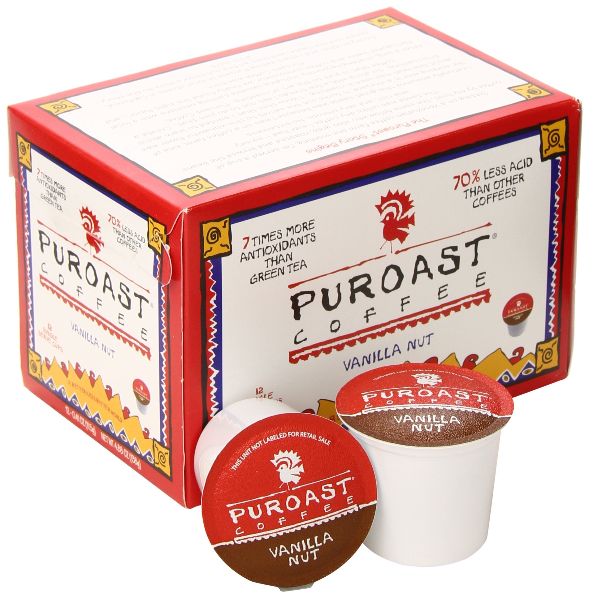 Puroast Low Acid Coffee, Single Serve Pods, Vanilla Nut, Medium Roast, High Antioxidants & High pH, No Bitter Aftertaste, Reduced Heartburn & GERD