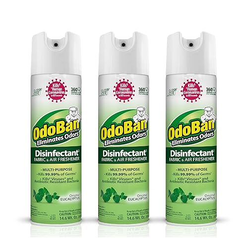 OdoBan Ready-to-Use 360-Degree Continuous Spray Disinfectant and Harsh Aroma Eliminator, Fabric and Air Freshener, 3 Pack, 14.6 Ounces Each, Original