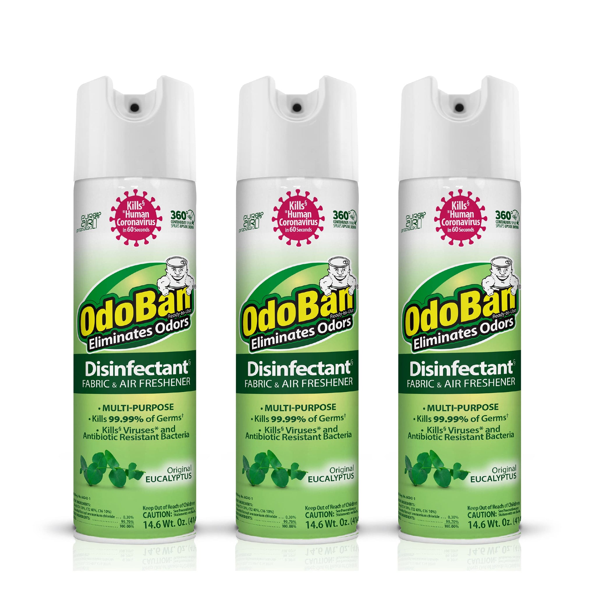 OdoBan Ready-to-Use 360-Degree Continuous Spray Disinfectant and Harsh Aroma Eliminator, Fabric and Air Freshener, 3 Pack, 14.6 Ounces Each, Original