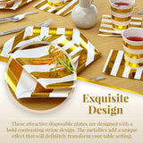 SILVER SPOONS DISPOSABLE SIDE PLATES | 24 pc | made of Heavyweight Paper Materials | Stripe - Gold | 7.5"