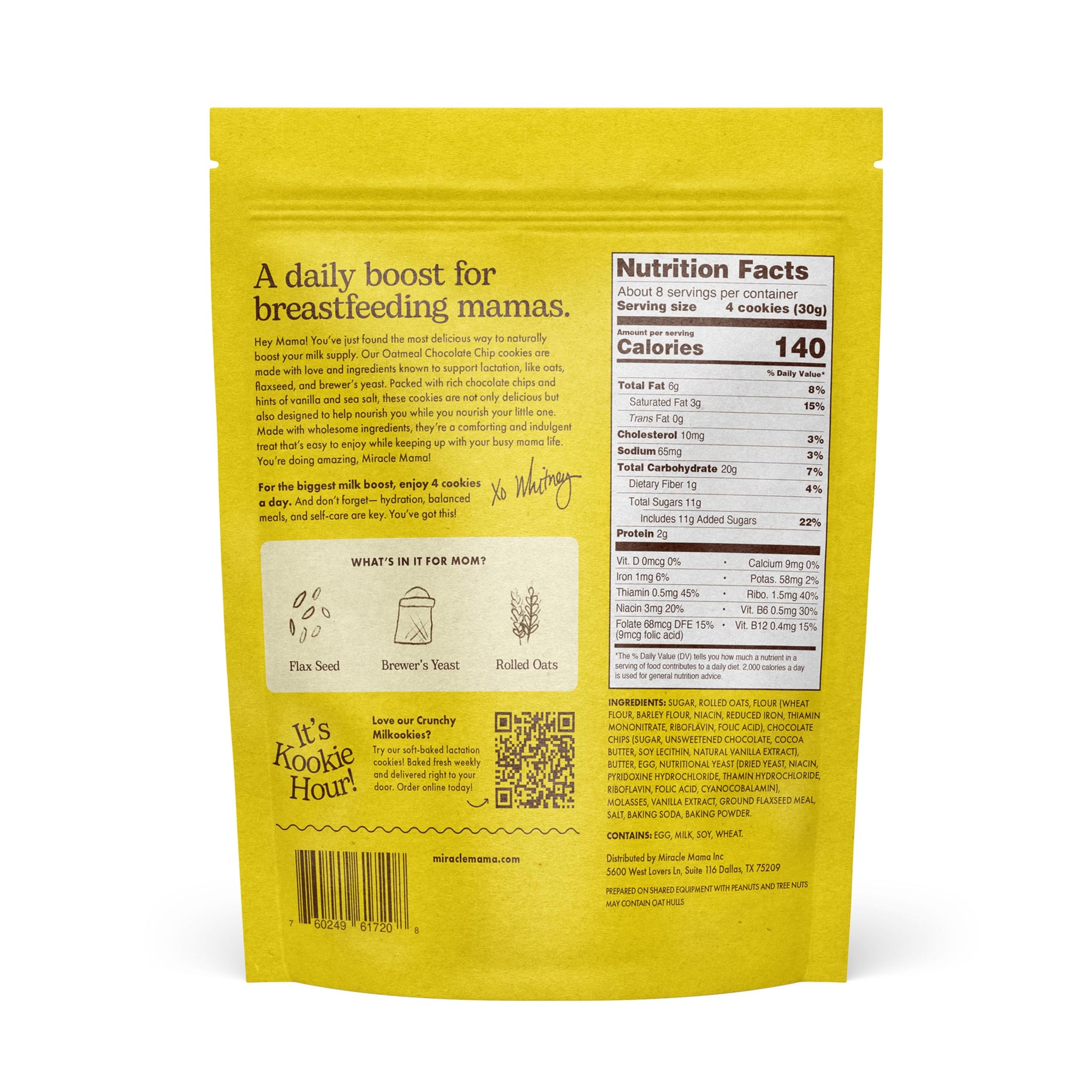 Miracle Mama Milkookies- Lactation Cookies - Oatmeal Chocolate Chip- Support Milk Supply with Oats, Flaxseed & Brewer’s Yeast - Delicious, Nourishing