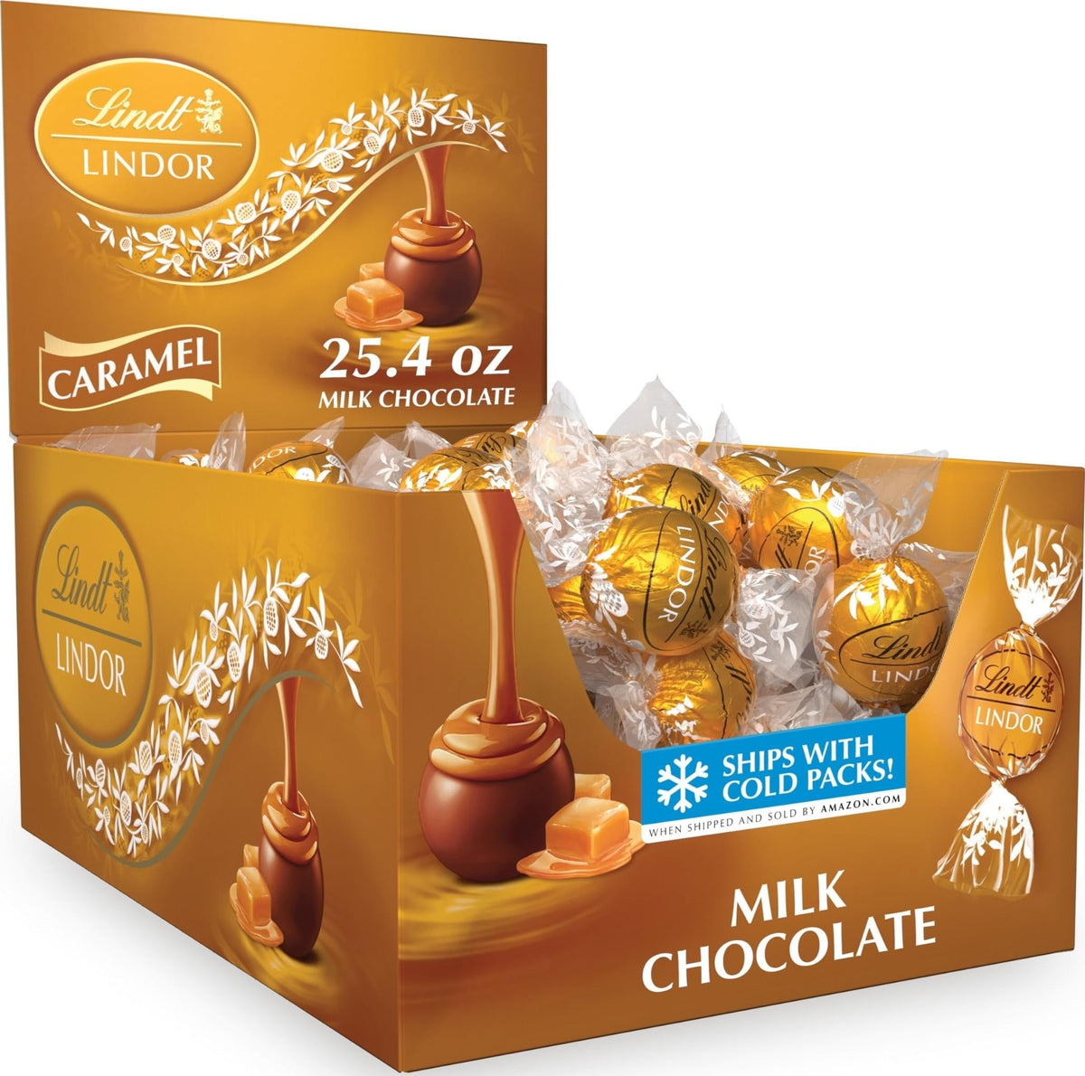 Lindt LINDOR Caramel Milk Chocolate Candy Truffles, 25.4 oz., 60 Count Box