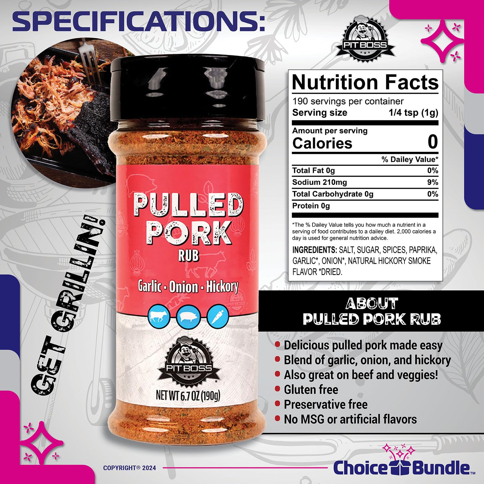 Pit Boss Pulled Pork Premium BBQ Barbecue Mixed Seasoning Spice & Rub 3 pk Choice Bundle (20.1 oz) + Guide & Keychain Bottle Opener (5 Items)!