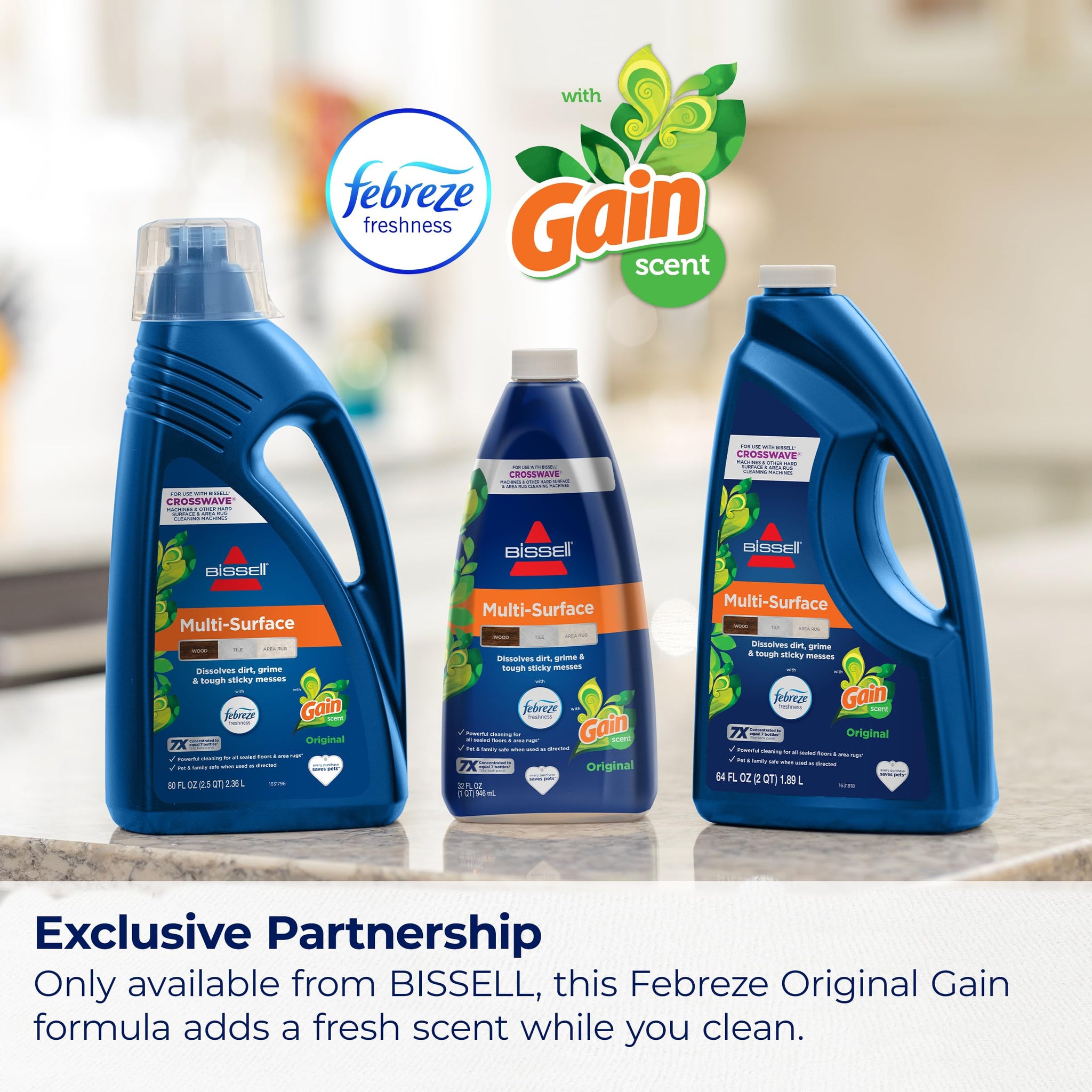 Bissell® Multi-Surface with Febreze + Gain, 34451, 64 oz, Safe of Sealed Hard Floors and Area Rugs, Dissolves Dirt, Grime, and Tough Sticky Messes
