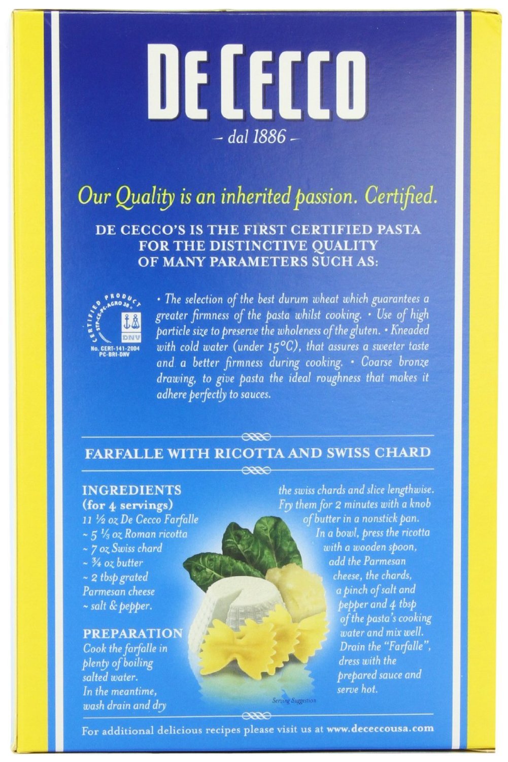 Dececco Farfalle Pasta No.93 16 Oz -Pack of 20