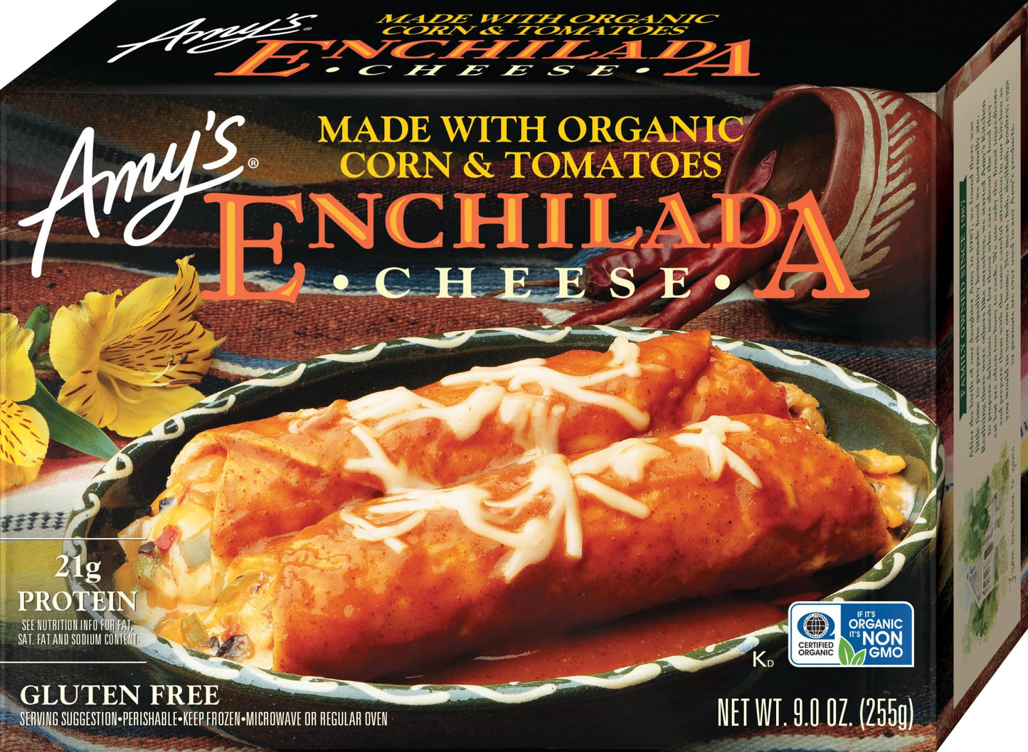 Amy's Frozen Meals, Cheese Enchilada, Made With Organic Corn and Tomatoes, Gluten Free Microwave Meals, 9 Oz
