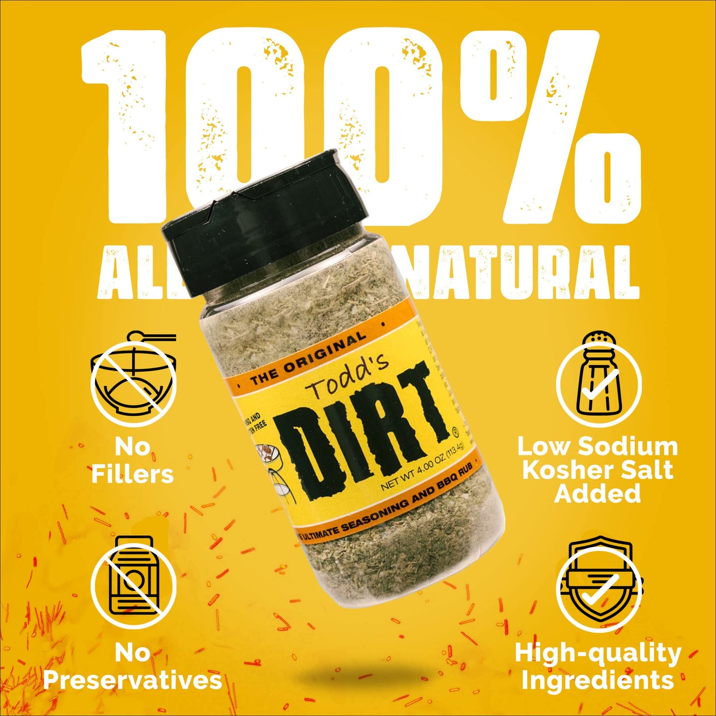 Todd’s DIRT - Original DIRT Medium 4.0 oz Bottle, All Purpose Seasoning & BBQ Rub, Gourmet Mild Savory Seasoning/Rub that’s GREAT ON EVERYTHING, 100%