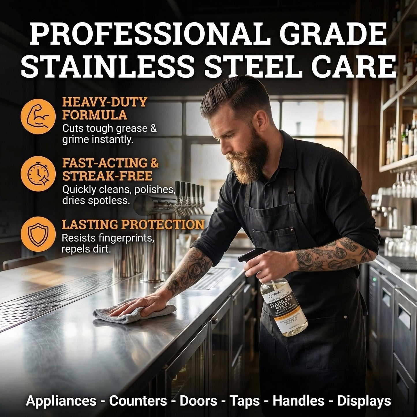 Thirteen Chefs Stainless Steel Cleaner and Polish for Fridge, Oven, Cooktop, Kitchen Appliances, BBQ and Ranges - 16oz