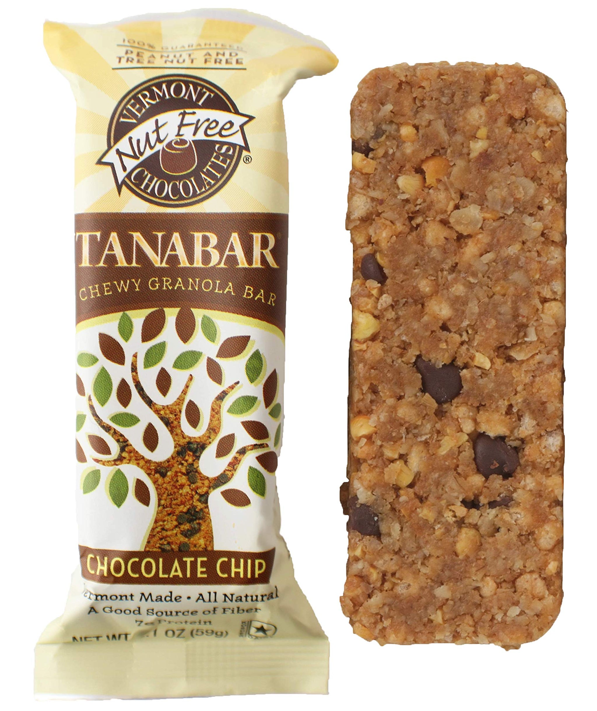 Vermont Nut Free Chocolates Chewy Granola TANABAR (Chocolate Chip) 2.1 Ounce Bars, 12 Count, Nut-free, Egg-free, Kosher