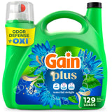 Gain Plus Liquid Laundry Detergent, Cleaner, Fresher, Now with Oxi, Waterfall Delight Scent, 170 fl oz, 129 Loads