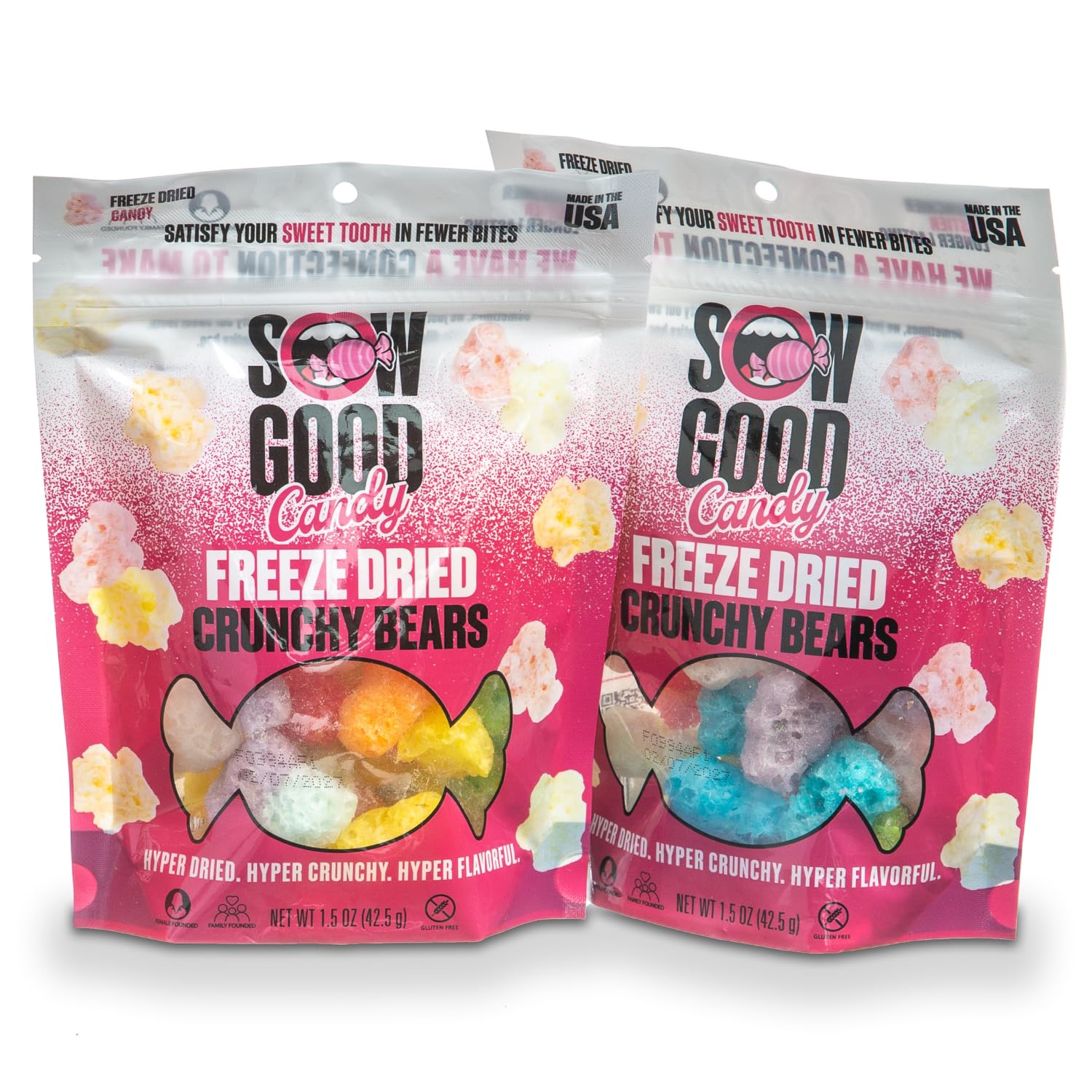 Sow Good Freeze Dried Candy Crunchy Bears 2 Pack - Perfect for Snacking & Parties