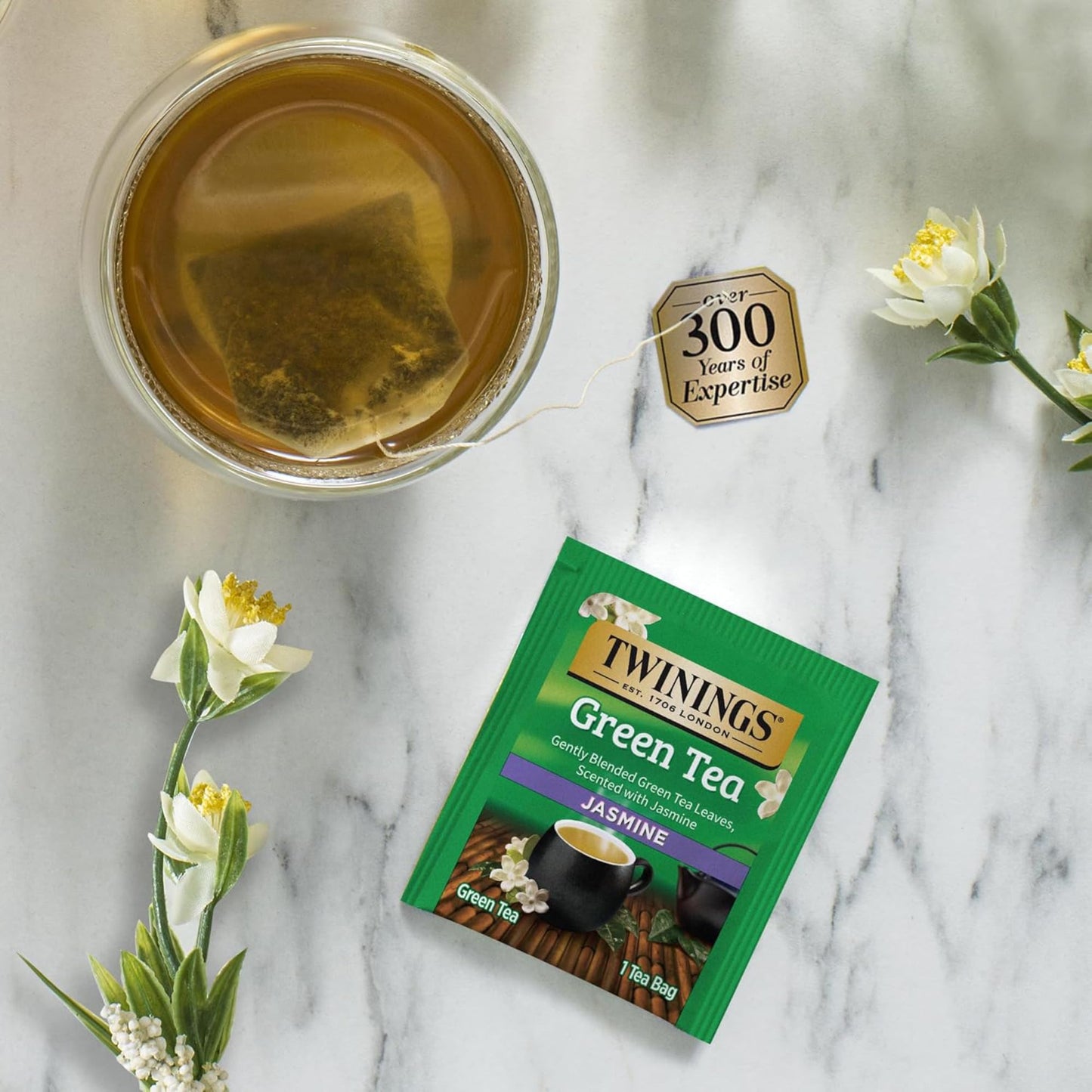 Twinings Green Tea With Jasmine, Individually Wrapped Bags, Fragrant Floral Scent, Caffeinated, 20 Count, (Pack of 2)