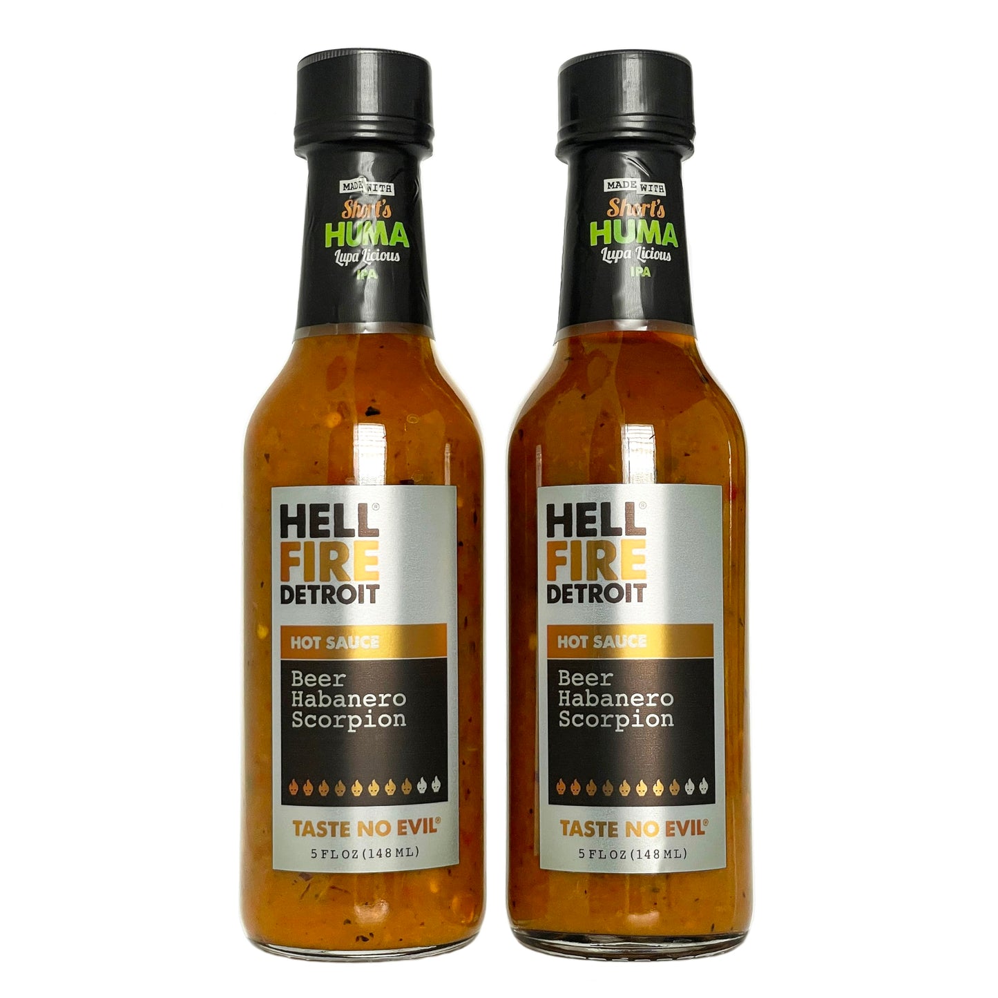 Hell Fire Detroit Beer Habanero Scorpion Hot Sauce (Extra hot), Crafted with Fresh, Fire-Roasted Habanero and Trinidad Scorpion Chile Peppers