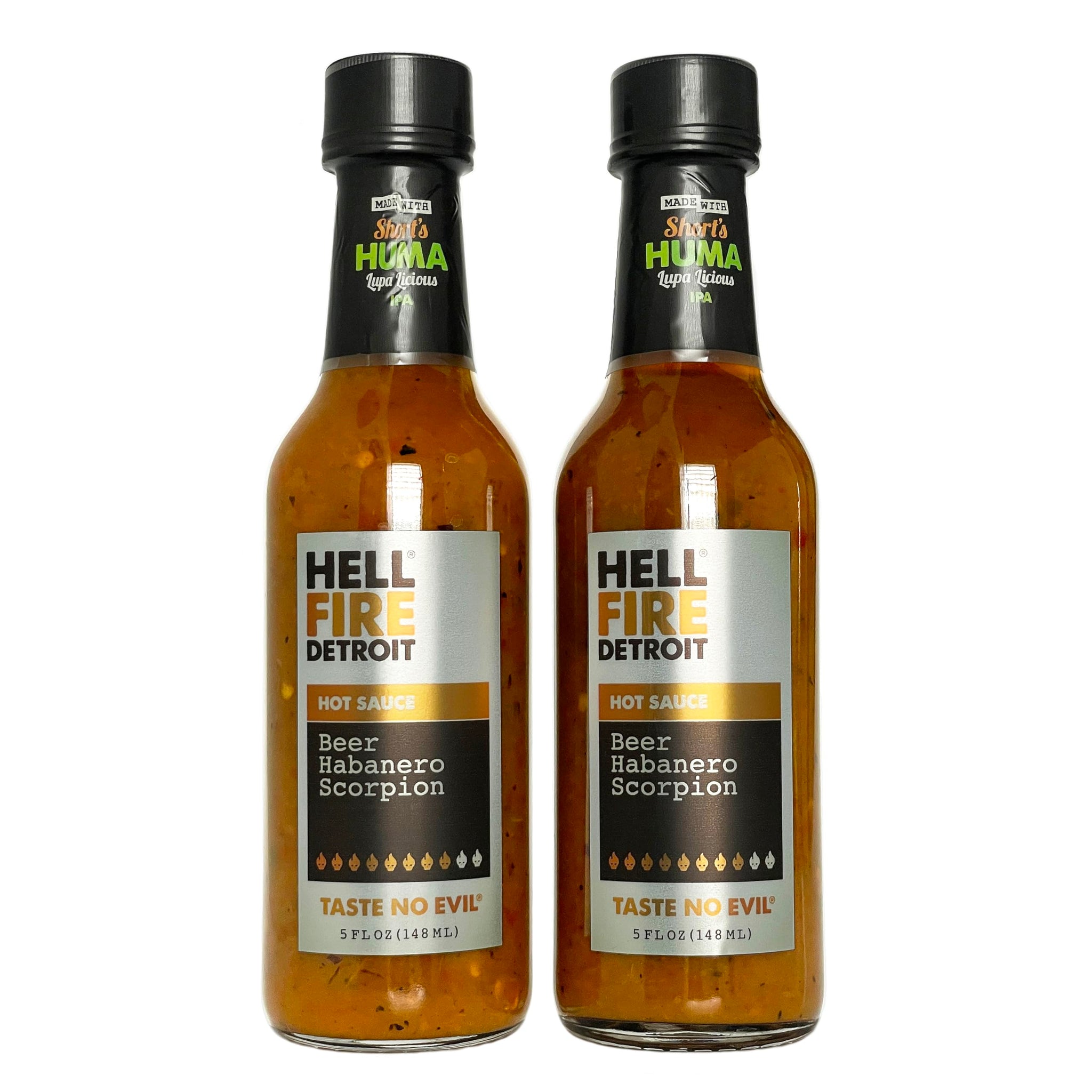 Hell Fire Detroit Beer Habanero Scorpion Hot Sauce (Extra hot), Crafted with Fresh, Fire-Roasted Habanero and Trinidad Scorpion Chile Peppers